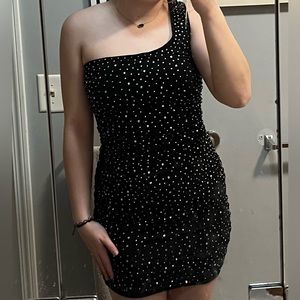 Windsor Black Rhinestone One-Shoulder Dress Size M